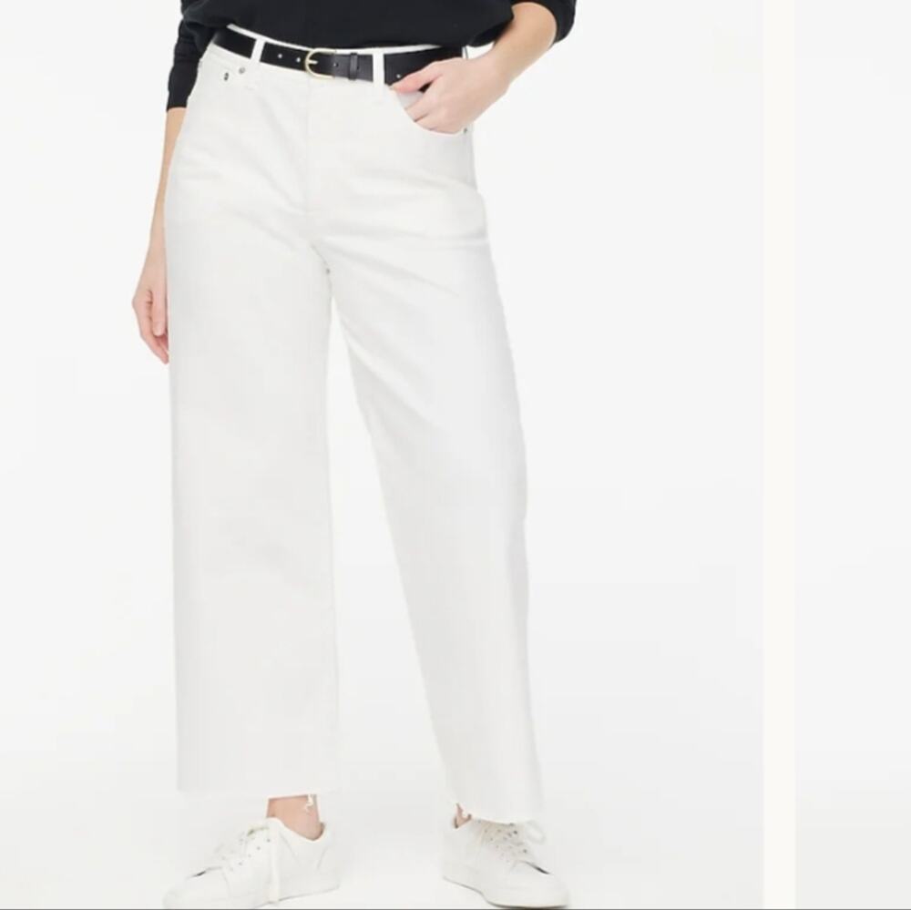 J. Crew Curvy Wide-Leg Crop Jeans White Raw Hem High Rise NWT - Size 29 Petite